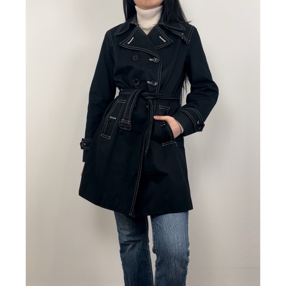 Vintage Massini Black Contrast Stitching Trench Coat - Picture 1 of 8